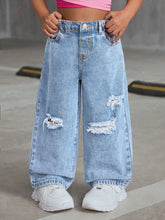 Young Girls Y2K Casual Distressed Loose Wide-Leg Denim Jeans,Street Cool Style Denim Pants, Girl Fall And Winter Clothes